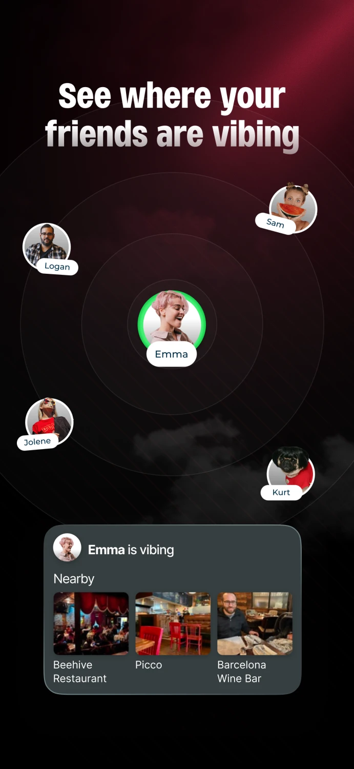 See where your friends are vibing with nearby place suggestions